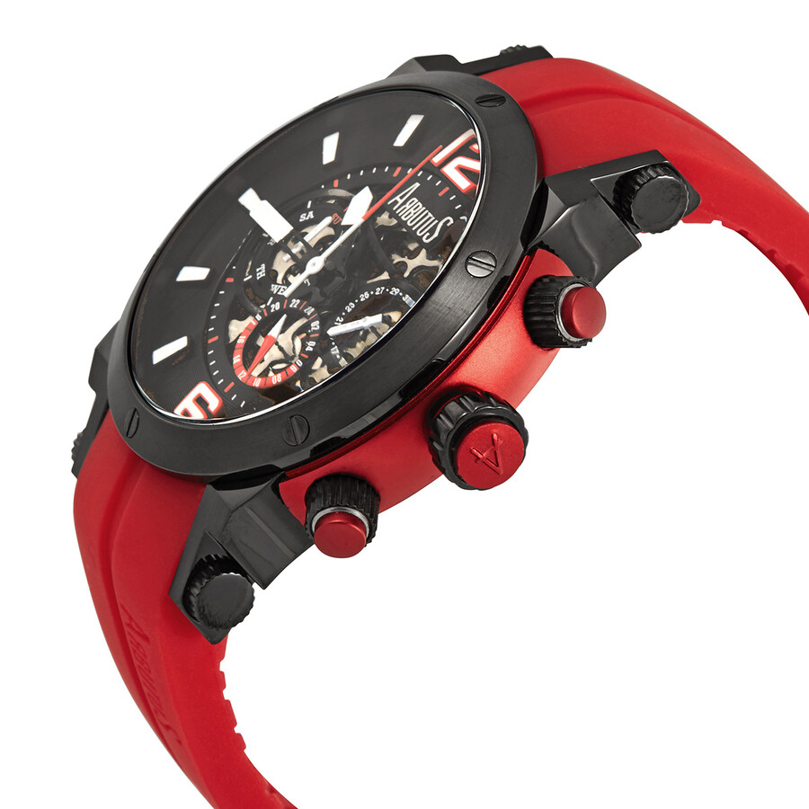 Arbutus Wall Street Black Dial Red Silicone Men's Watch AR606BRR