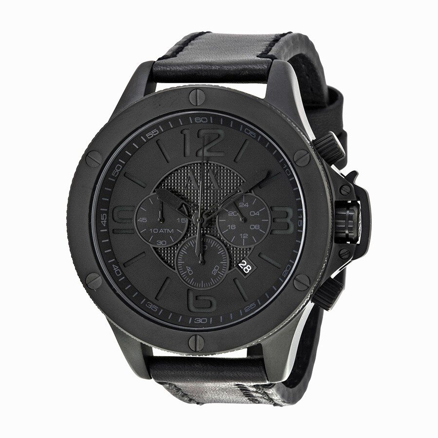 Armani Exchange Chronograph Black Dial Black Leather Men's Watch AX1508