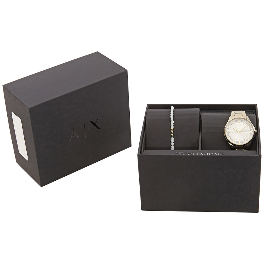 Armani Exchange Quartz Silver Dial Ladies Watch and Bracelet Gift Set