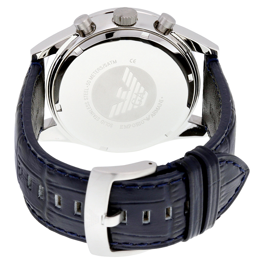 emporio armani armani navy chronograph blue dial black leather men s watch ar6089 ar6089 watches emporio armani jomashop