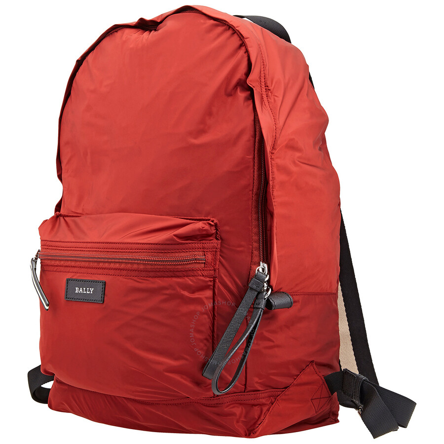 red nylon backpack