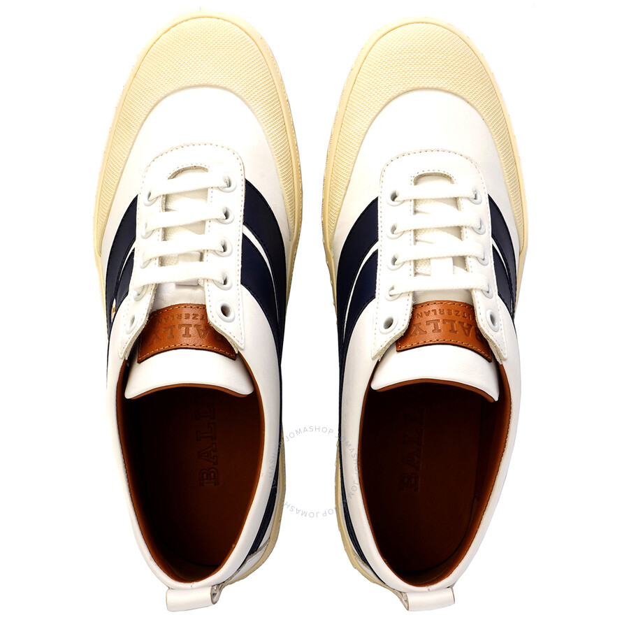 Bally Ladies Shennon White Leather Striped Lowtop Sneakers, Brand Size 38 ( US Size 7.5
