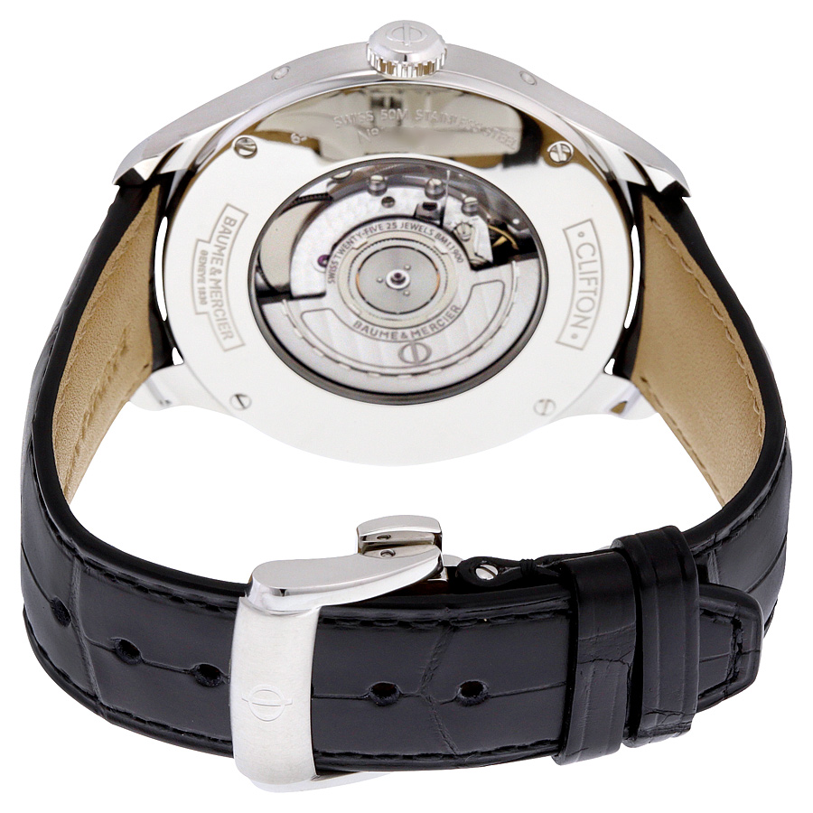 Baume Et Mercier Baume and Mercier Clifton Silver Dial Moonphase Black  Alligator Leather Men's Watch 10055 10055 7612456845505 - Baume \u0026 Mercier,  Clifton - Jomashop