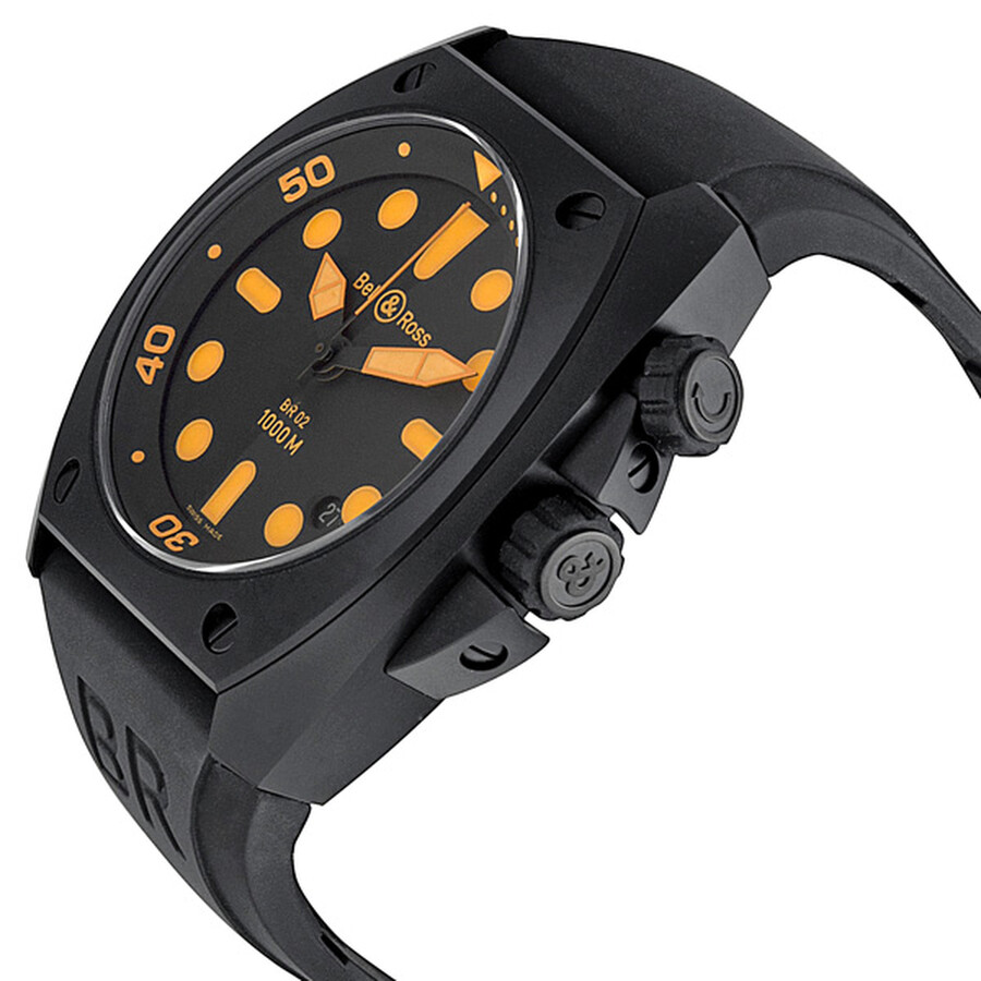 Bell And Ross Marine Black Dial Orange Index Rubber Men's Watch BR0292