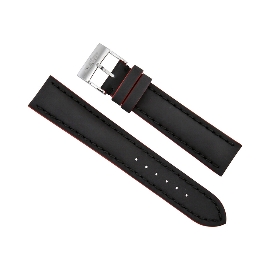 Breitling Black leather Watch Band Strap with Red Trimming 20mm 18mm