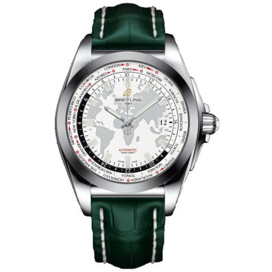 Galactic Unitime White Dial Green Leather Men's Watch WB3510U0-A777GRCD