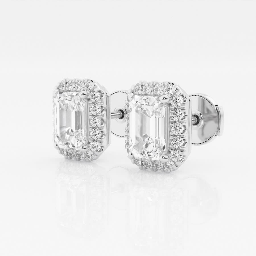 Brilliant Diamond 14KT White Gold 3 1/2 cttw EmeraldCut Lab Grown Diamond Halo Stud Earrings