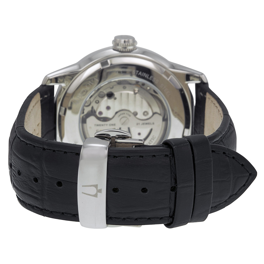 Bulova Automatic Black and Grey Dial Black Leather Men's Watch 96A135 96A135  042429493476 - Watches, Bulova - Jomashop