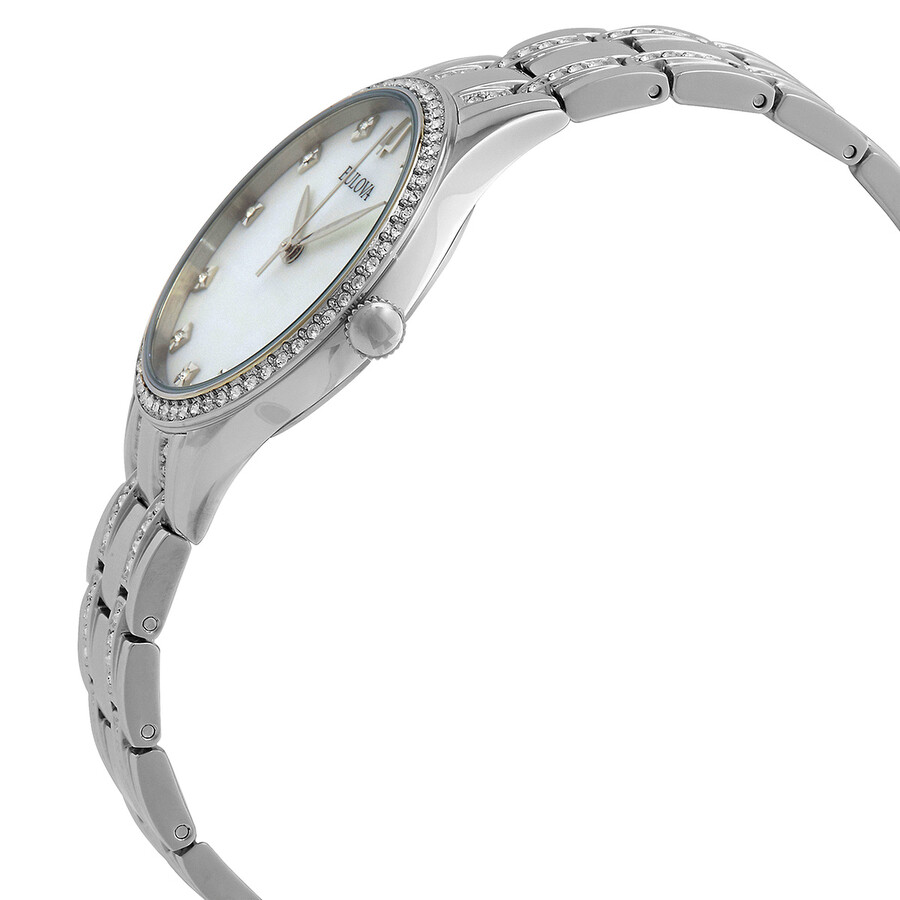 Bulova Crystal Quartz White Mother of Pearl Dial Ladies Watch and Bangle Set 96X145 042429560888