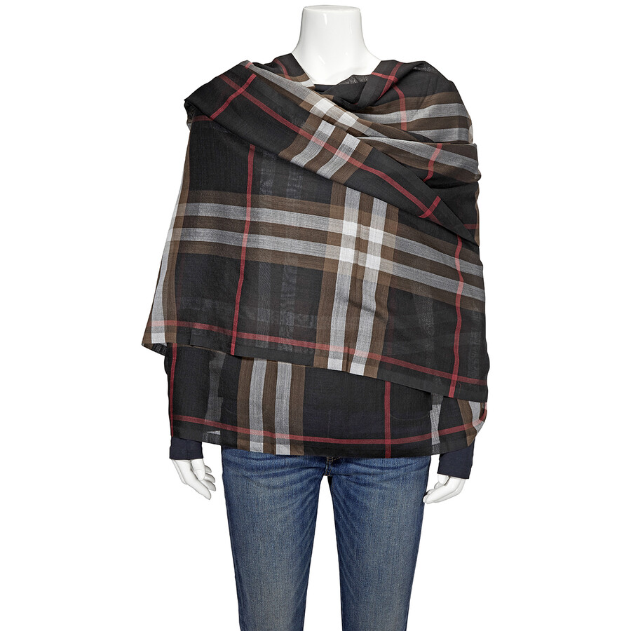 lightweight check wool silk scarf
