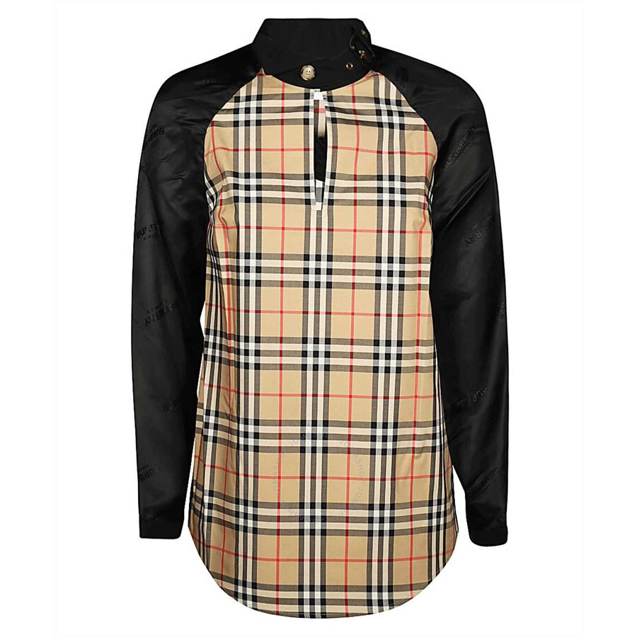 panelled vintage check and icon stripe cotton shirt