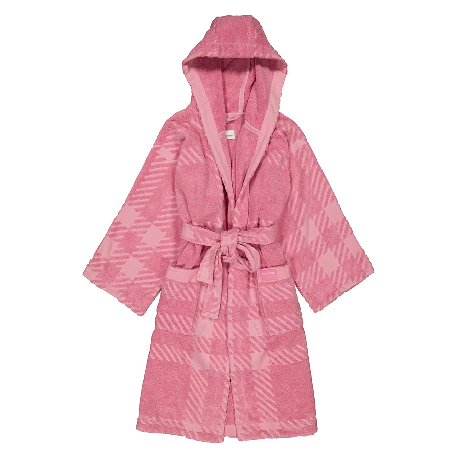 Burberry Bubblegum Pink Mega Check Cotton Terry Cloth Hooded Robe, Size ...