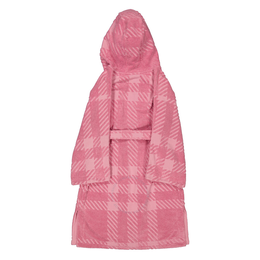 Burberry Bubblegum Pink Mega Check Cotton Terry Cloth Hooded Robe, Size ...