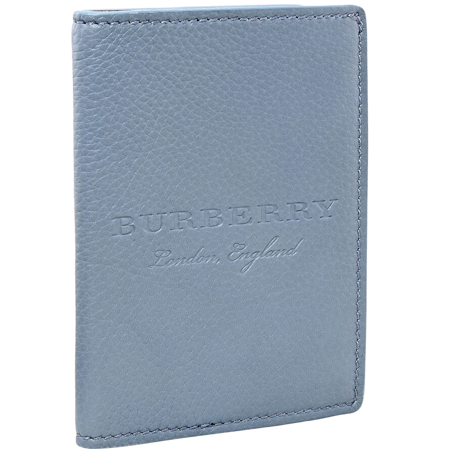 Burberry Dusty Teal Blue Embossed Leather Passport Holder 4063983