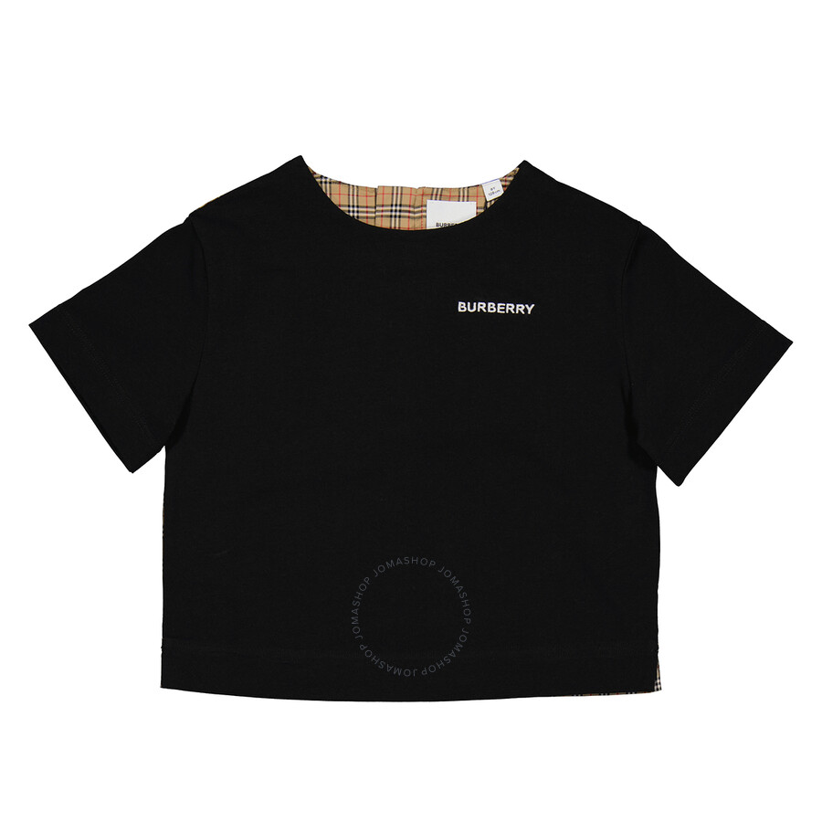 Burberry Girls Black Check Panelled Crewneck TShirt, Size 4 8051779