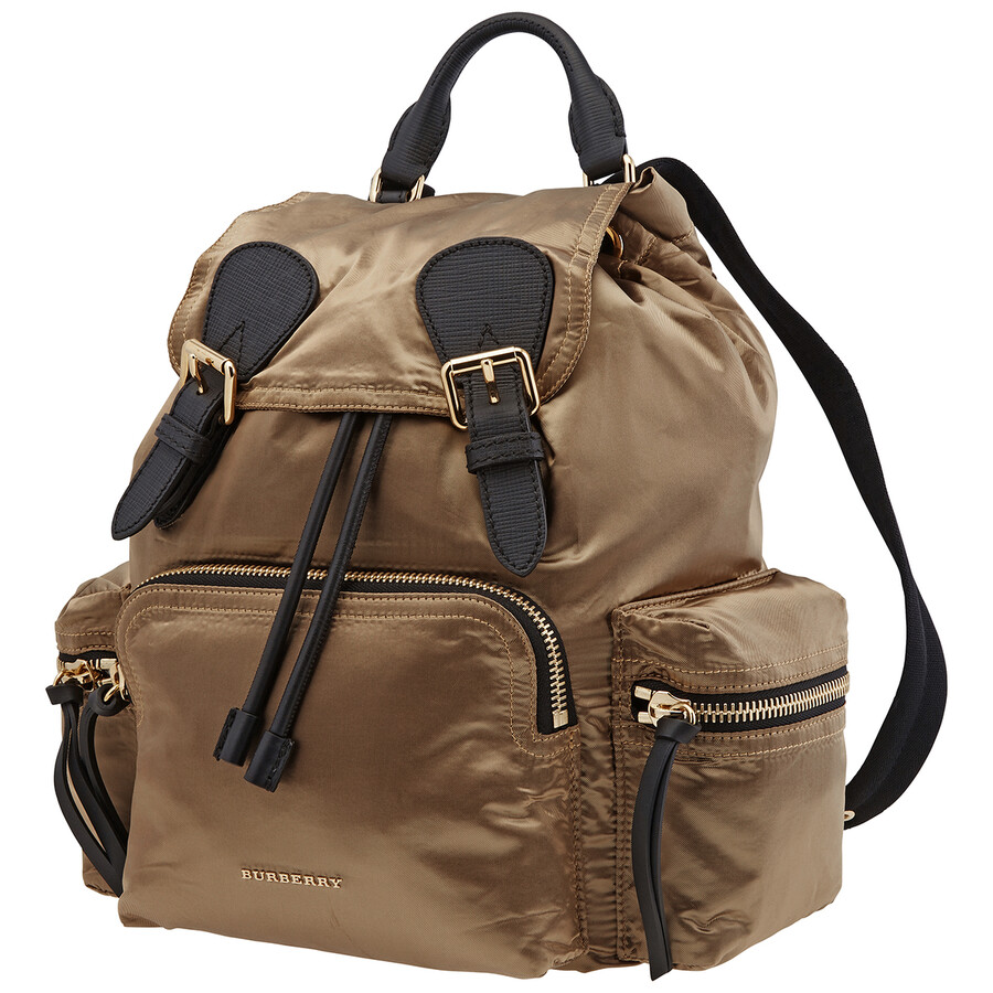 Burberry Gold / Black The Medium Rucksack In Twotone Nylon And Leather