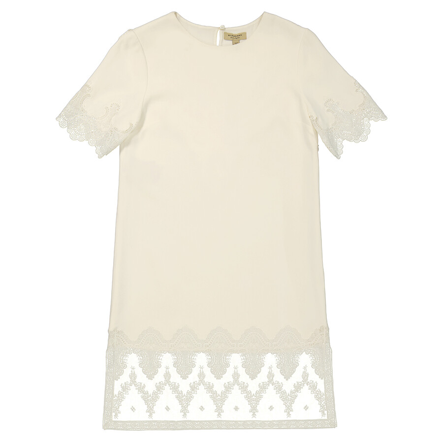 Burberry Lace And Silk Shift Dress In Natural White, Brand Size 8 (US