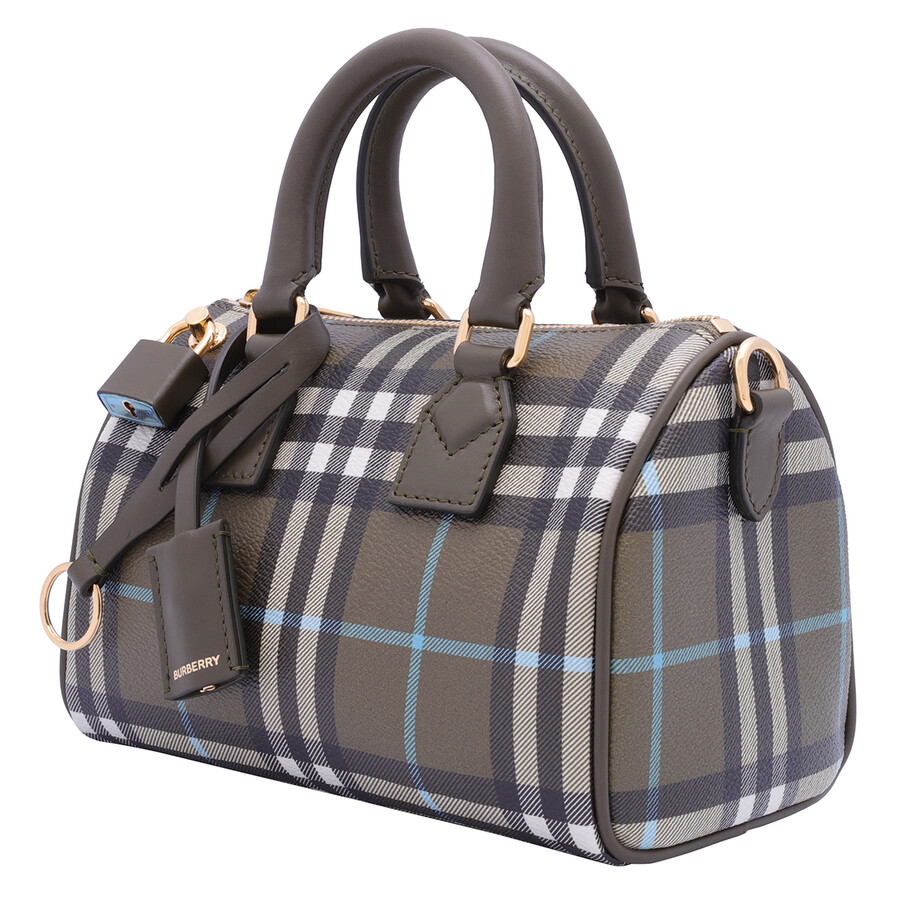 Burberry Ladies Olive Green Check Mini Bowling Bag 8074512