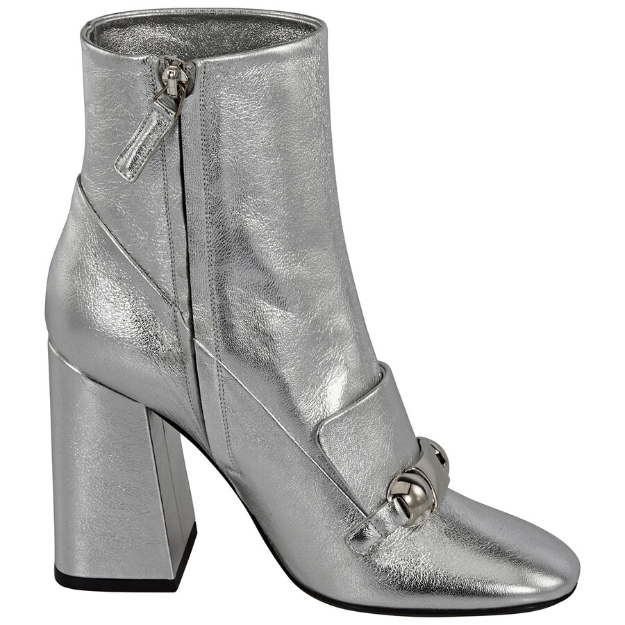 silver block heel booties