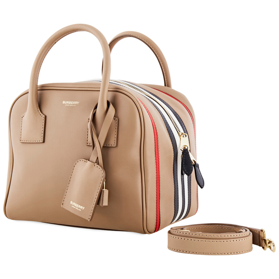 Burberry Ladies Small Stripe Leather Cube Bowling Bag 8013723