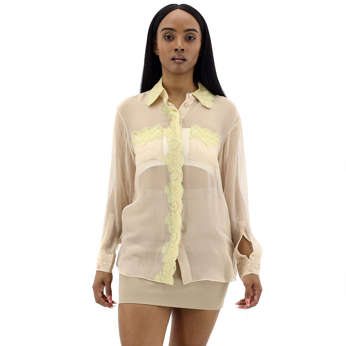 peach silk shirt