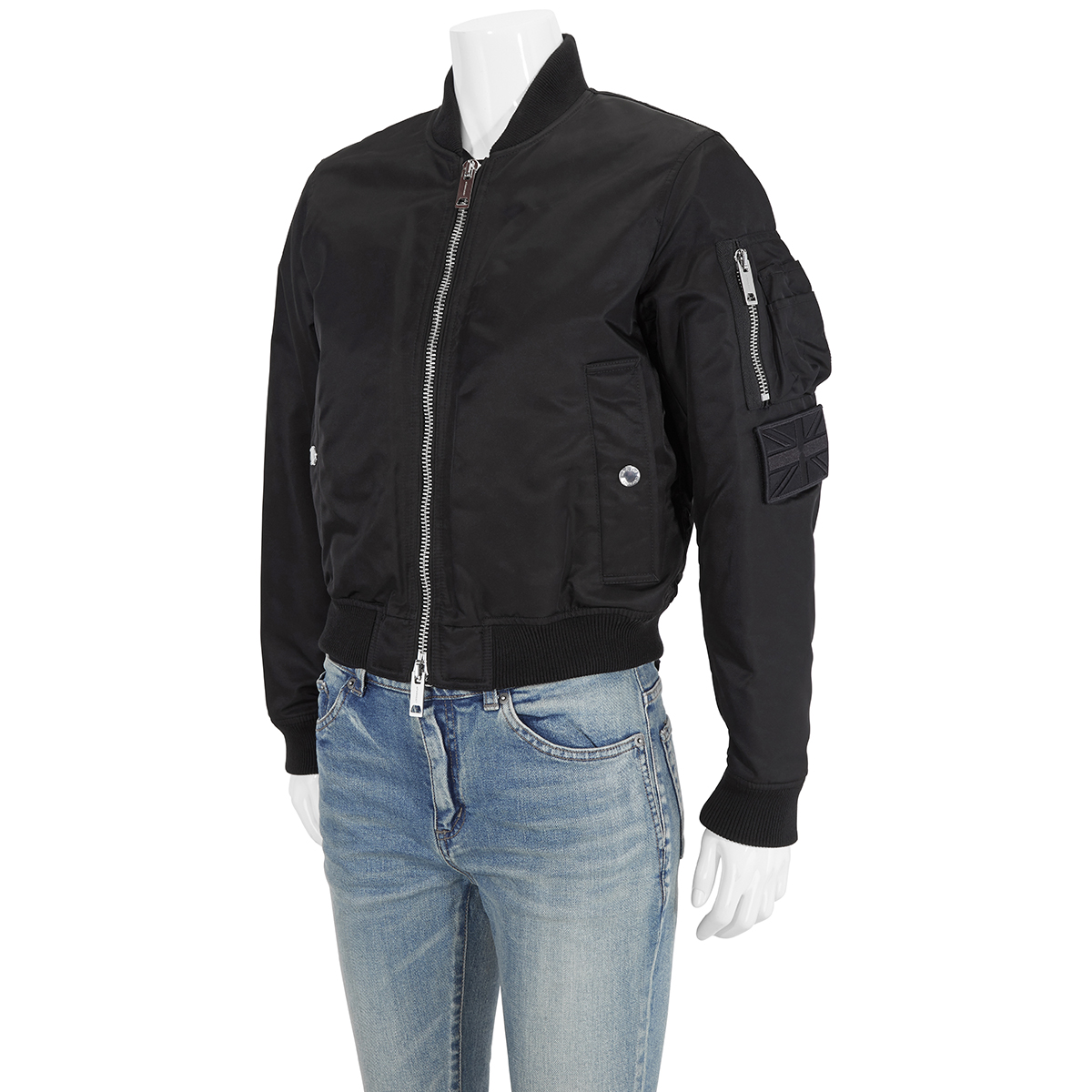 Burberry Ladies Union Jack Motif Nylon Bomber Jacket In Black 8010821