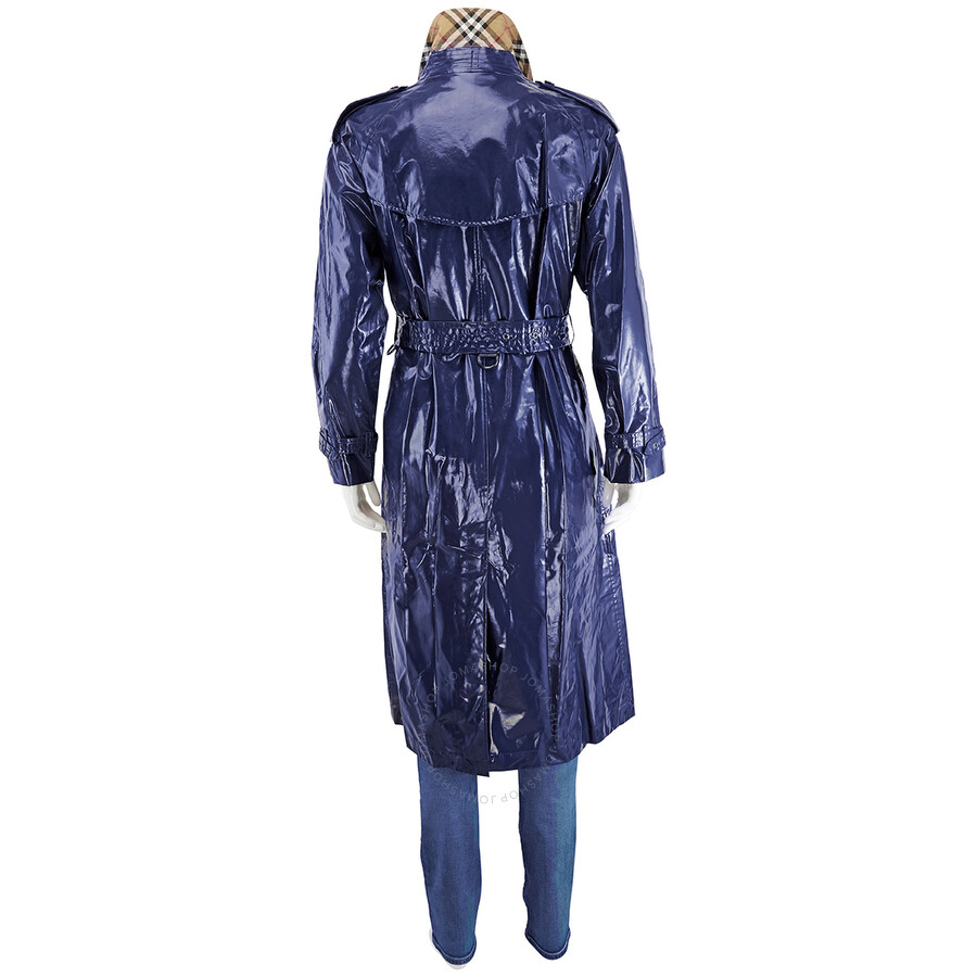 Burberry Laminated Tartan Wool Trench Coat In Navy Burberry Laminated Tartan Wool Trench Coat In Navy