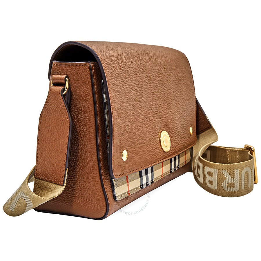 Burberry Leather and Vintage Check Note Crossbody Bag Tan 8021111 5045559714003 Handbags