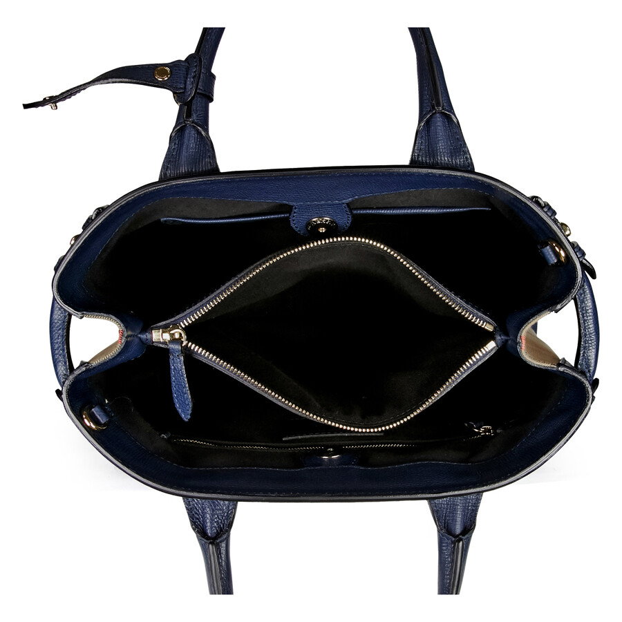 Burberry Medium Banner House Check Leather Tote Ink Blue 3983039