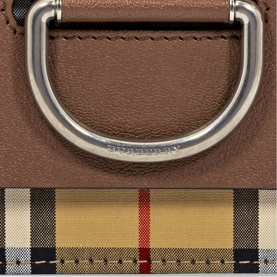 Burberry Medium Vintage Check and Leather Dring Crossbody Bag Tan