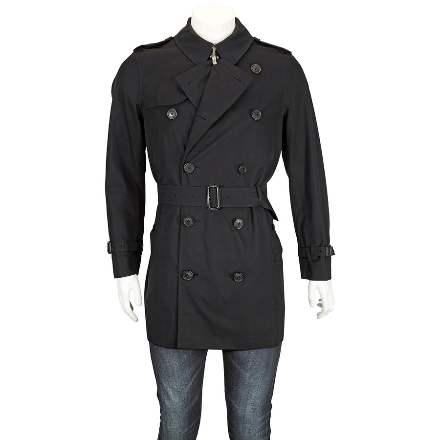 men's short black trench coat