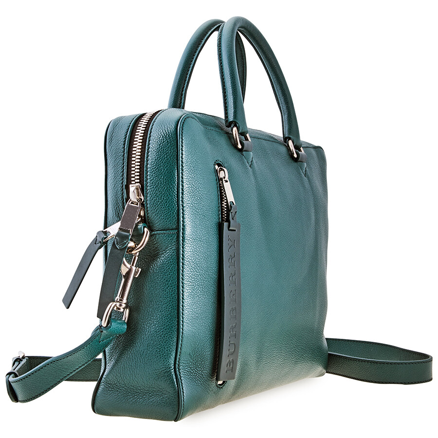 Burberry Men's Briefcase London Grainy Leather Green Blue Spgr Lt Ctrs