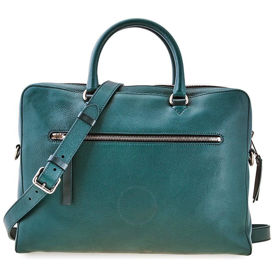 Burberry Men's Briefcase London Grainy Leather Green Blue Spgr Lt Ctrs