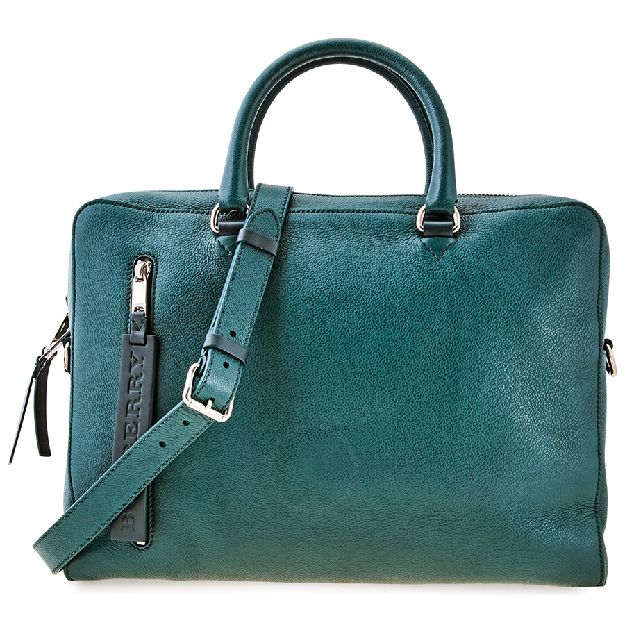 Burberry Men's Briefcase London Grainy Leather Green Blue Spgr Lt Ctrs
