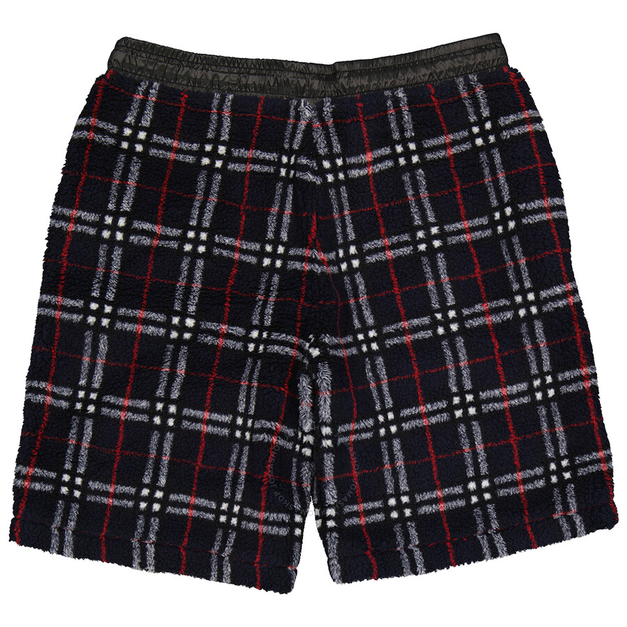 Burberry Men's Navy Vintage Check Faux Shearling Drawcord Shorts, Size