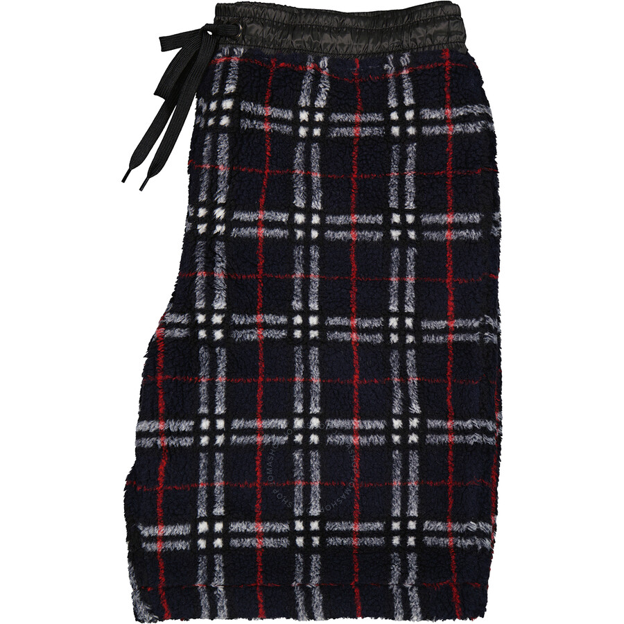 Burberry Men's Navy Vintage Check Faux Shearling Drawcord Shorts, Size