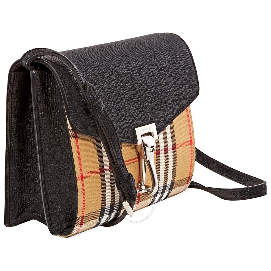Burberry Mini Leather and Vintage Check Crossbody Bag Black 4079965
