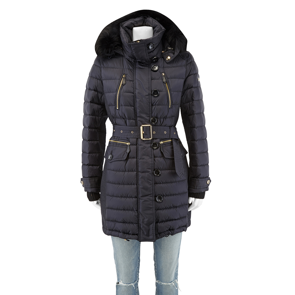 Burberry Pipleigh Fox Fur Trim Quilted 