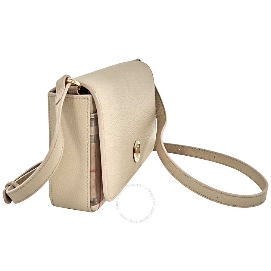 Burberry Small Leather and Vintage Check Crossbody Bag Light Beige