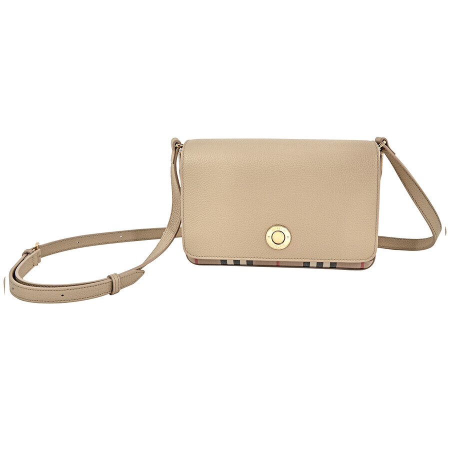 Burberry Small Leather and Vintage Check Crossbody Bag Light Beige