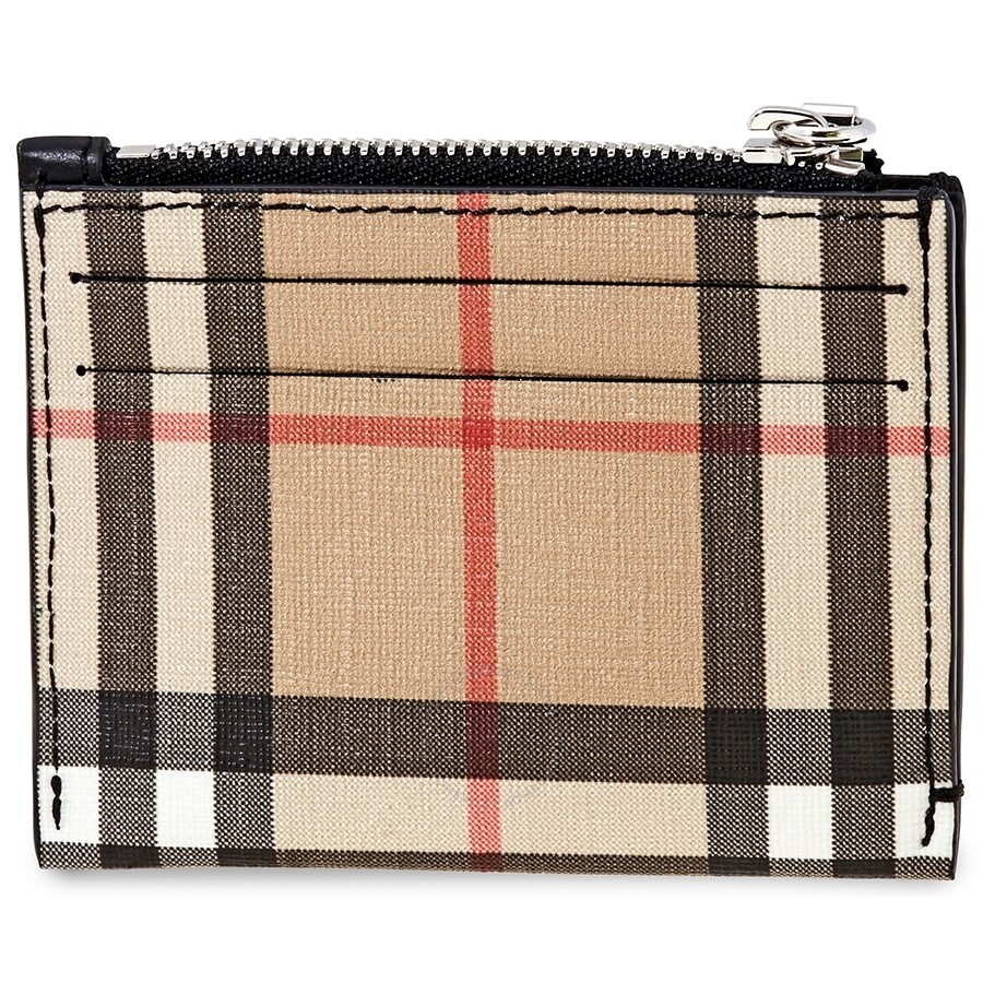vintage check and leather zip card case