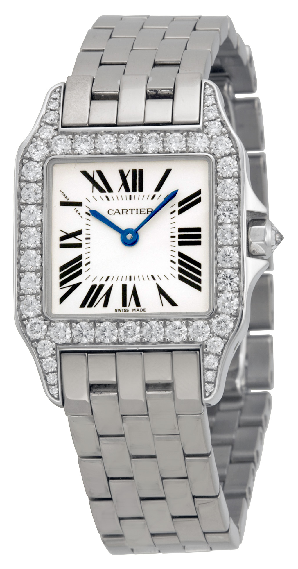 Cartier Santos Demoiselle 18kt White Gold Diamond Large Ladies Watch  WF9004Y8 WF9004Y8 7612456273032 - Cartier, Santos Demoiselle - Jomashop