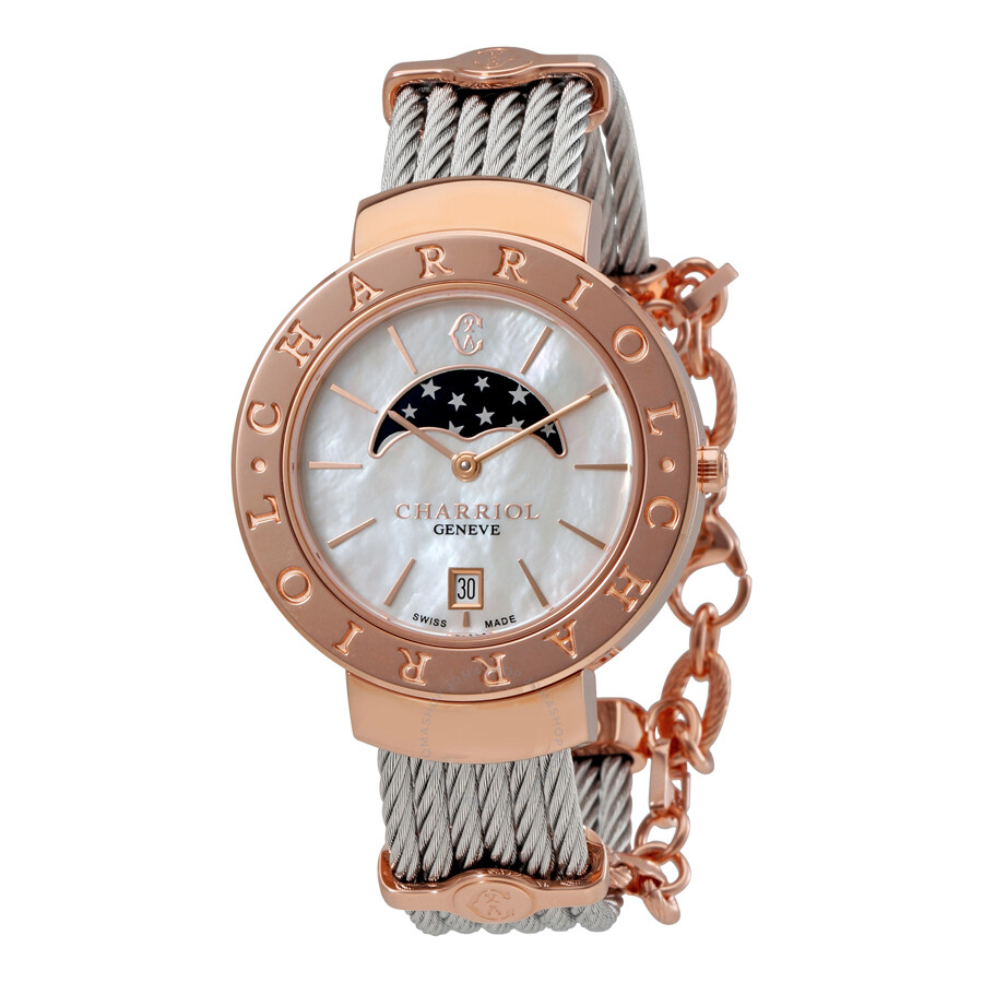 Charriol St Tropez Moonphase Mother of Pearl Ladies Watch ST35CP.560.003