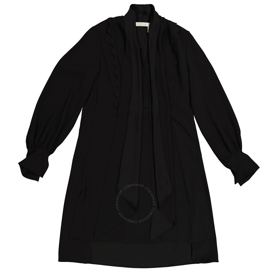 Black pussy bow dress clearance