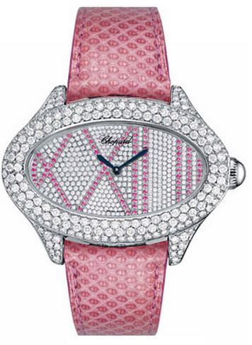 Montres Dame Cat Eye Diamond Dial Pink Lizard Skin Ladies Quartz Watch