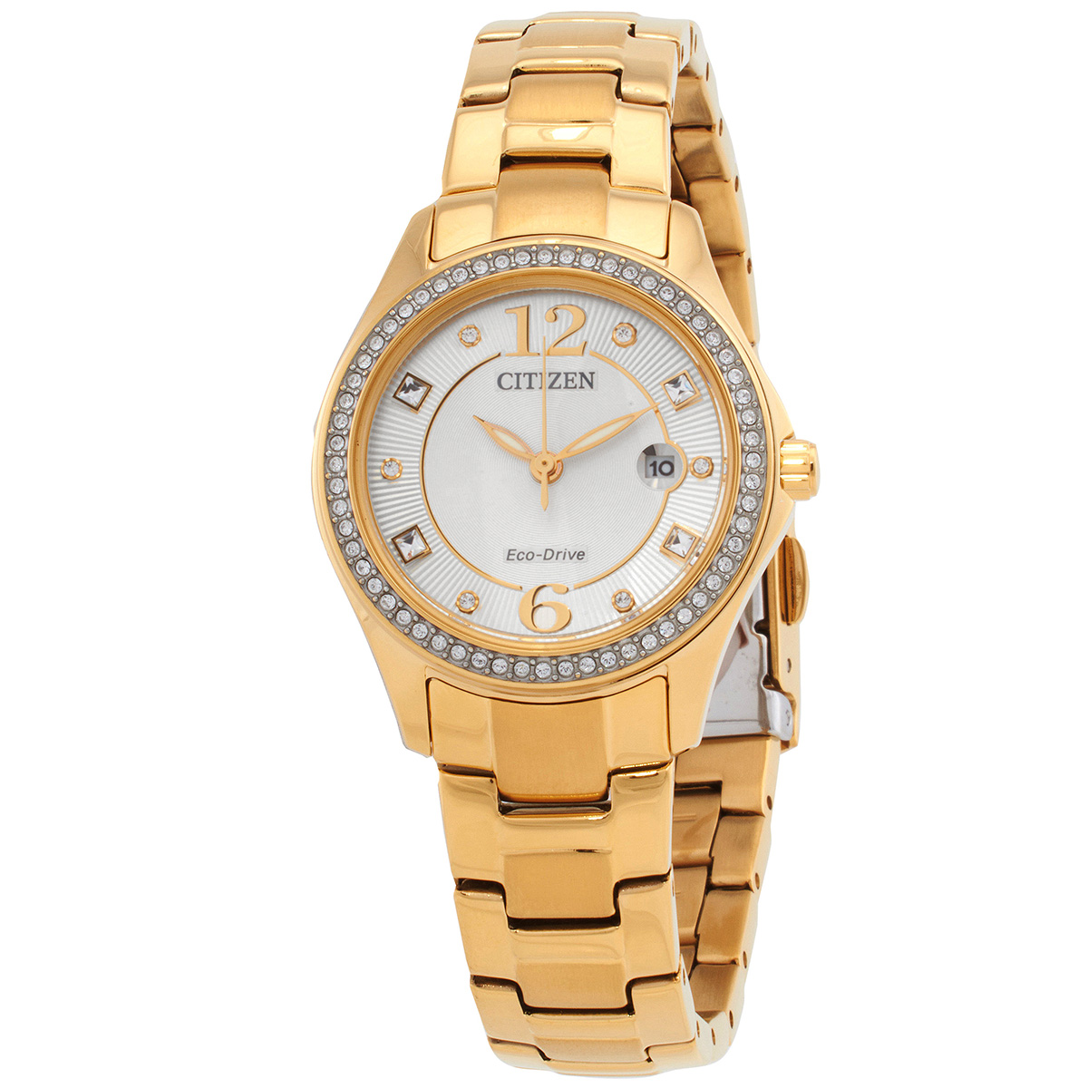 Citizen Crystal Eco-Drive Champagne Dial Ladies Watch FE1147-79P ...