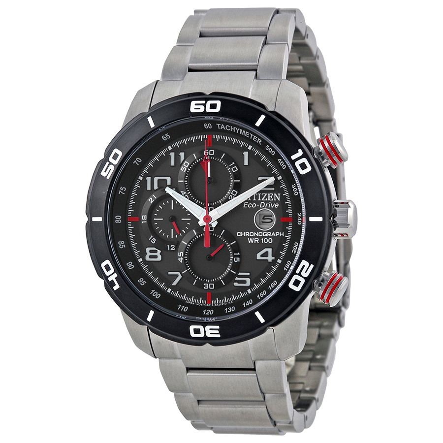 Eco Drive Black Dial Chronograph Stainless Steel Men's Watch