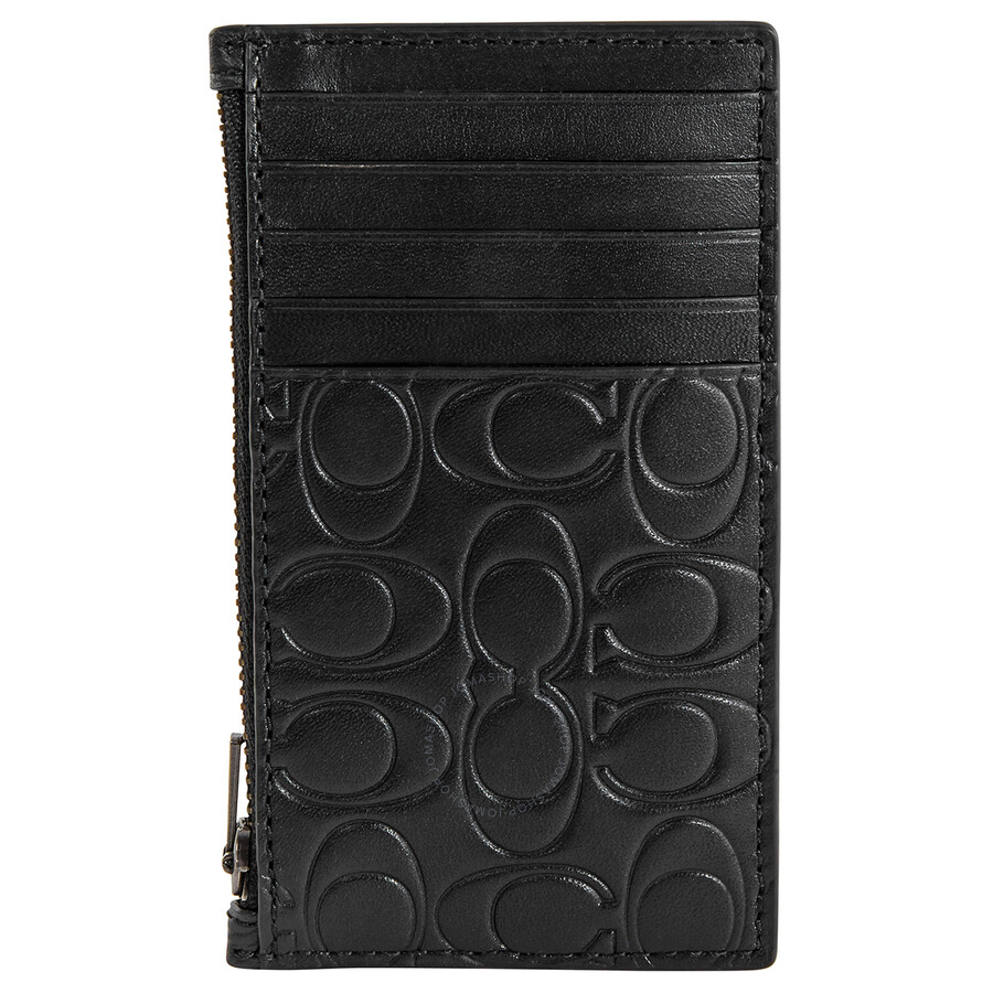 Coach Black Signature Leather Zip Card Case 32035 BLK 192643073401