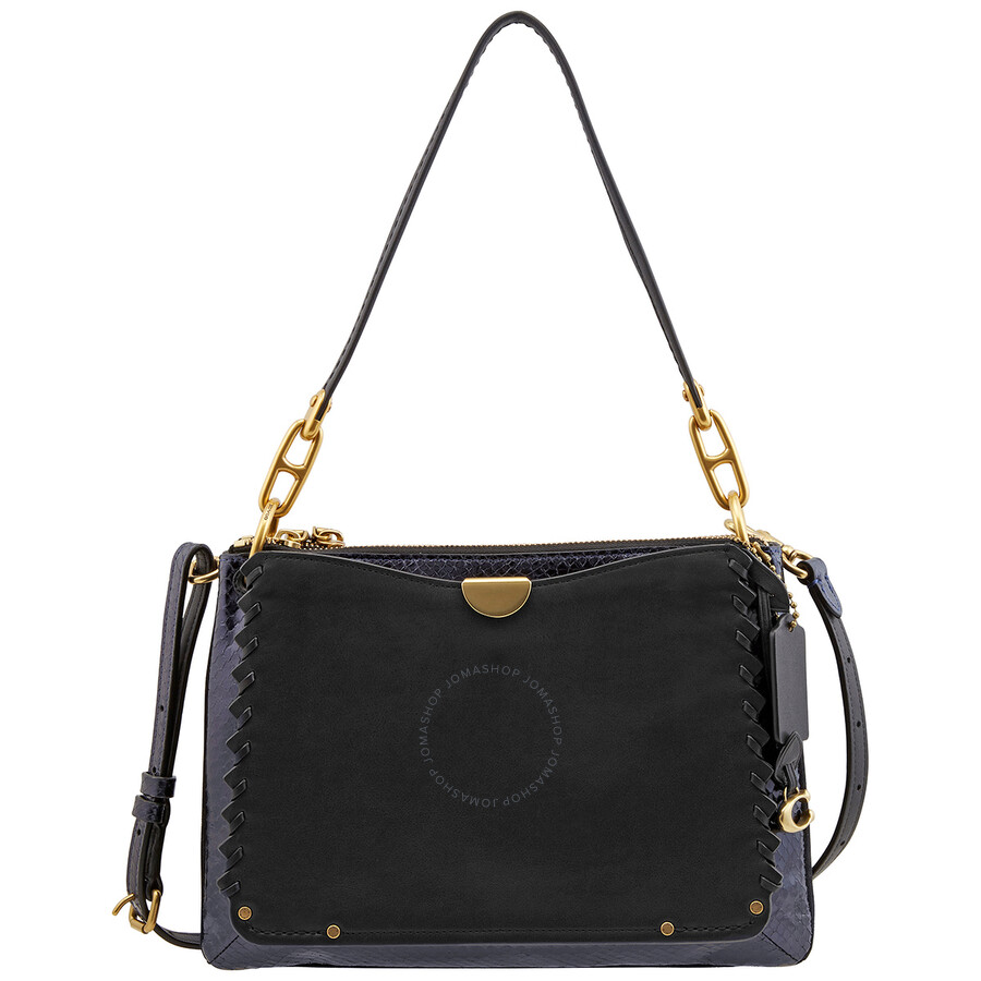 Coach Black/Multi Dreamer Shoulder Bag With Whipstitch And Snakeskin