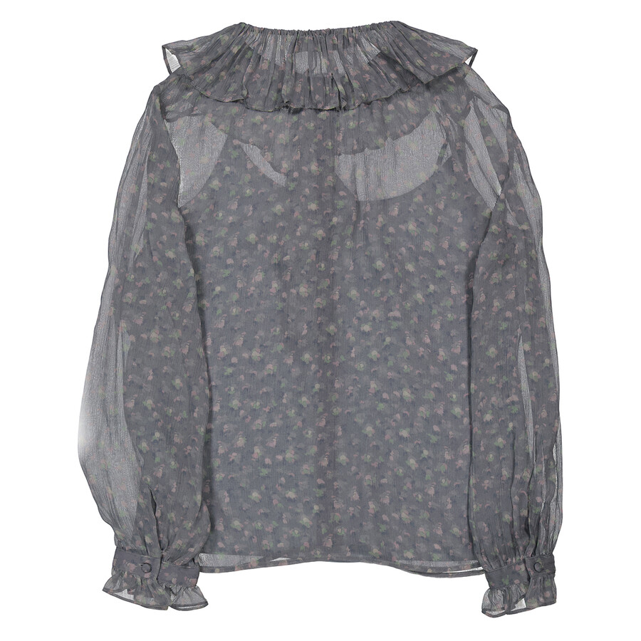 Coach Ladies Long Sleeve Printed Ruffle Silk Blouse, Brand Size 0 (X